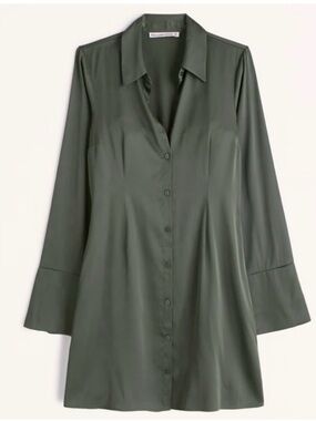 Abercrombie & Fitch Olive Satin Button-Front Mini Dress